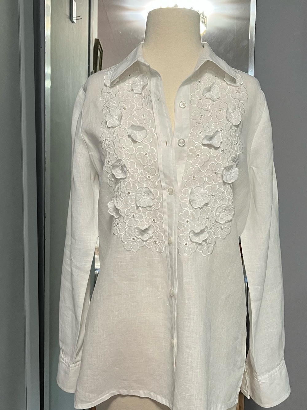 Charter Club White Button-Down Shirt with Floral Appliqué